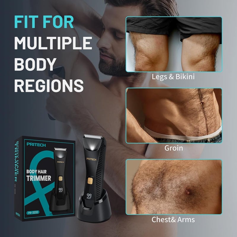 pritech Manscape Body Hair Trimmer for Men - Waterproof Pubic Hair Ball Trimmer, Ceramic Blade Electric Body Shavers for Men with USB-C Charging, Wet & Dry Use & Nick-Free Design, Sensitive Skin Safe - Image 5